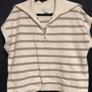 Cynthia Rowley Beige and Cream Striped Turtleneck Sweater